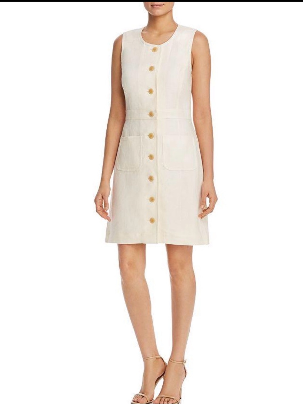 Tory Burch Sleeveless Button-Front Linen Dress in Cream